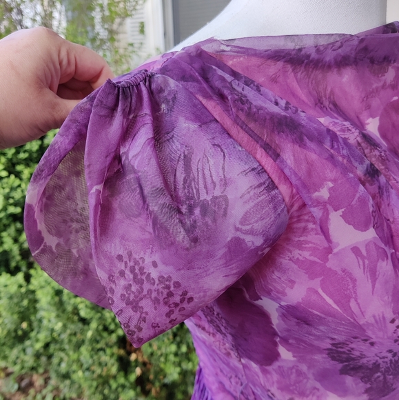 XXS XS 50s 60s Purple Floral Garden Party Dress - Picture 3 of 16